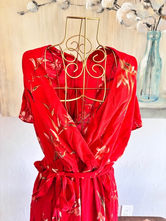 CeCe Dresses & Skirts - Cecè Red Floral Maxi Dress 2X Boho Flowy Viscose Wrap Style NWT